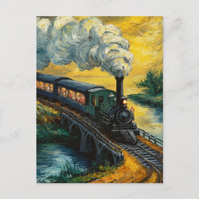 Vintage Steam Engine Train oil Painting Postkarte (Vorderseite)