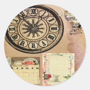 Vintage, Steam Punk, Uhren, Collage, viktorianisch Runder Aufkleber