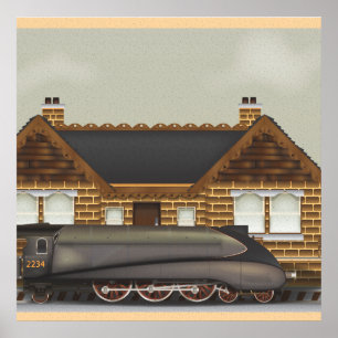 Vintage Steam Train in Station Poster