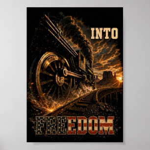 Vintage Steam Train Into Freedom American Flag Pos Poster