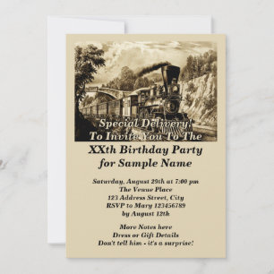 Vintage Steam Train Man's Men's Birthday Party Einladung