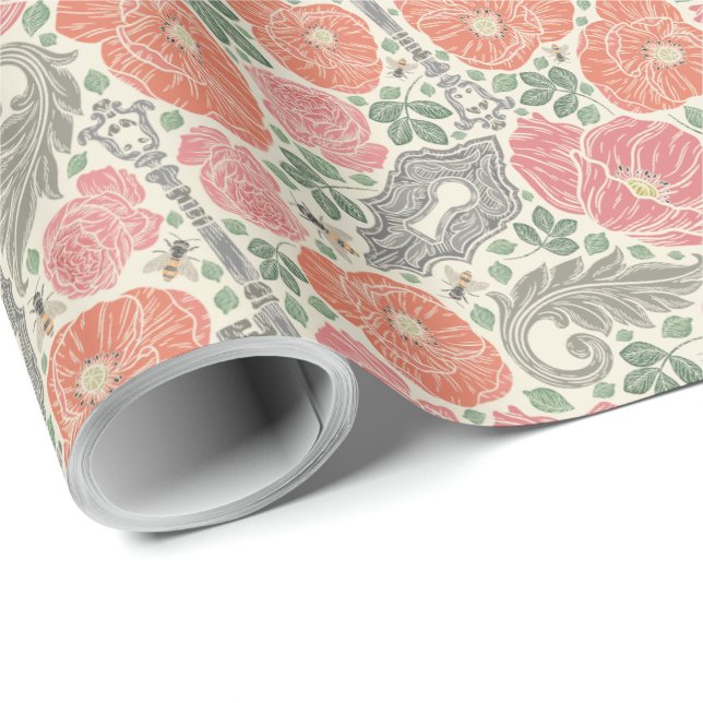 Vintage Steampunk Alt Lock Key Red Poppe Geschenkpapier (Rolleneckpunkt)