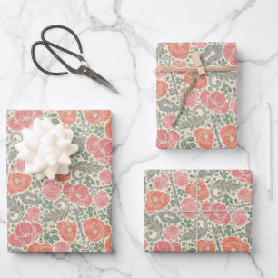 Vintage-Steampunk-Altschlüssel-Rote-Mohnblume Geschenkpapier Set