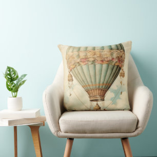 Vintage-Steampunk-Blauer Heißluftballon Kissen
