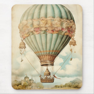 Vintage-Steampunk-Blauer Heißluftballon Mousepad