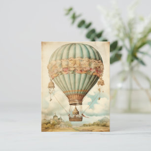 Vintage-Steampunk-Blauer Heißluftballon Postkarte