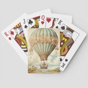 Vintage Steampunk Blaues Heißluftballon Spielkarten