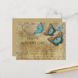 Vintage Steampunk Blue Butterfells auf Parchment Postkarte