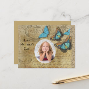 Vintage Steampunk Blue Butterfells auf Parchment Postkarte