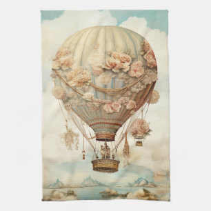Vintage-Steampunk-Blumen-Blauer Heißluftballon (2) Geschirrtuch
