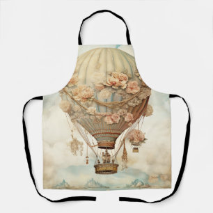 Vintage-Steampunk-Blumen-Blauer Heißluftballon (2) Schürze