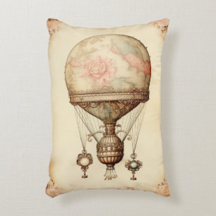 Vintage-Steampunk-Blumen-Heißluftballon Dekokissen