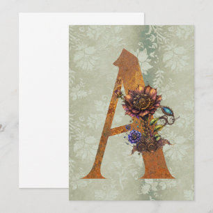 Vintage-Steampunk-Blumen-Notizkarte Buchstabe A Mitteilungskarte
