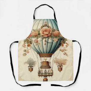Vintage-Steampunk-Blumenmuster-blauer Heißluftball Schürze