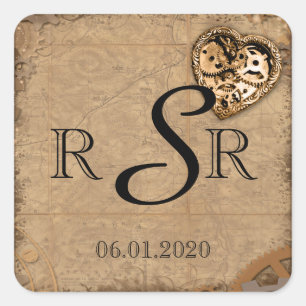 Vintage Steampunk Bride Wedding Monogram Quadratischer Aufkleber