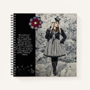 Vintage-Steampunk-Dame-Platon-Zitat-Schwarzes Jour Notizbuch