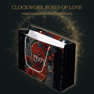 Vintage-Steampunk-Eleganz Uhrwerk Rosen der Liebe Große Geschenktüte