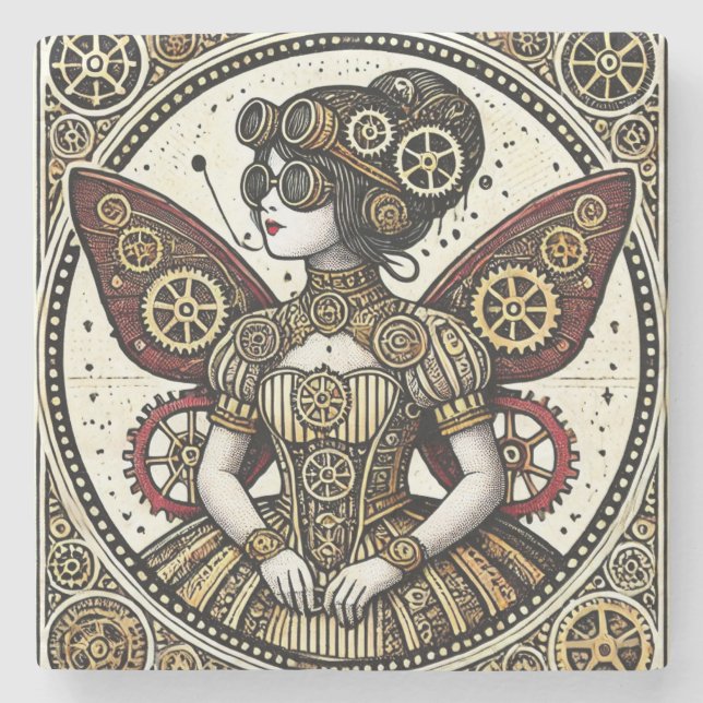 Vintage-Steampunk-Fee                            Steinuntersetzer (Vorderseite)