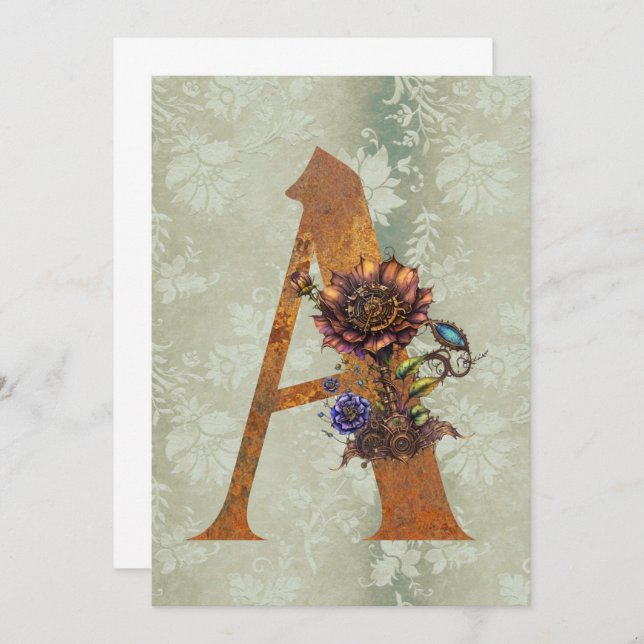 Vintage Steampunk-Floral Letter A-Mitteilungskarte Mitteilungskarte (Vorne/Hinten)