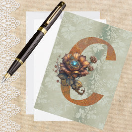 Vintage Steampunk-Floral Letter C-Mitteilungskarte Mitteilungskarte