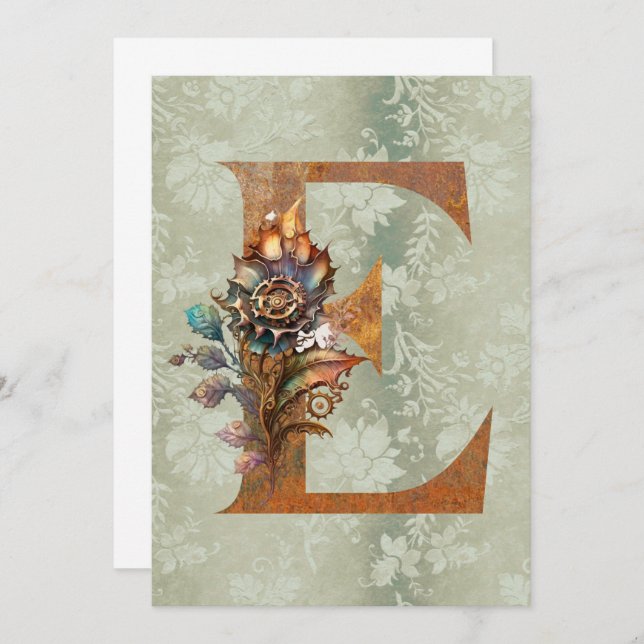 Vintage Steampunk-Floral Letter E-Mitteilungskarte Mitteilungskarte (Vorne/Hinten)
