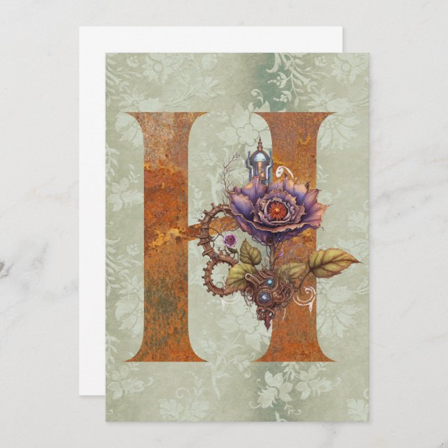 Vintage Steampunk-Floral Letter H-Mitteilungskarte Mitteilungskarte (Vorne/Hinten)