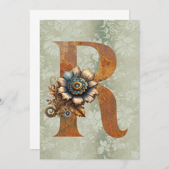 Vintage Steampunk-Floral Letter R-Mitteilungskarte Mitteilungskarte (Vorne/Hinten)