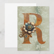 Vintage Steampunk-Floral Letter R-Mitteilungskarte