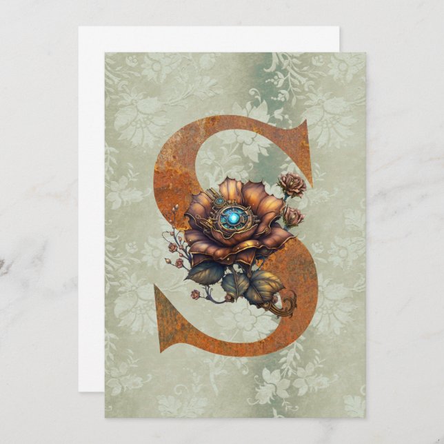 Vintage Steampunk Floral Letter S-Mitteilungskarte Mitteilungskarte (Vorne/Hinten)
