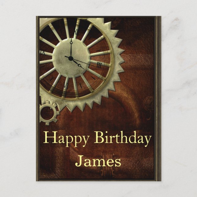 Vintage Steampunk Geburtstag Postkarte (Vorderseite)