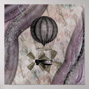 Vintage Steampunk Glam Lila Luftschiff Poster