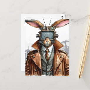 Vintage-Steampunk-Hasenmann mit einem Fernseher au Postkarte