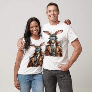 Vintage-Steampunk-Hasenmann mit einem Fernseher au T-Shirt
