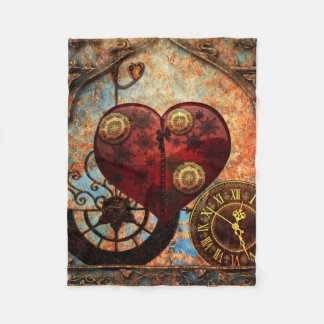 Vintage Steampunk Herz-Tapete Fleecedecke
