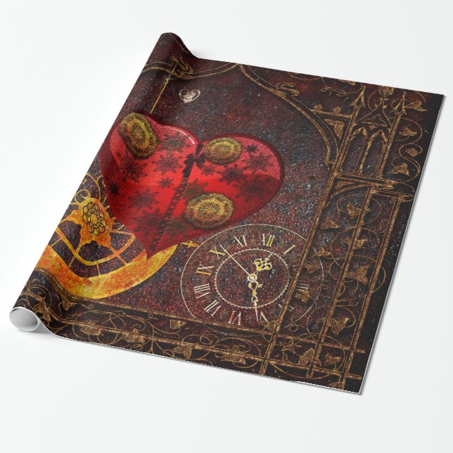 Vintage Steampunk Herz-Tapete Geschenkpapier (Ungerollt)