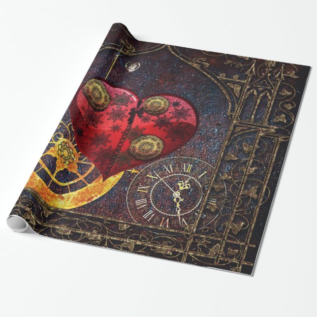 Vintage Steampunk Herz-Tapete Geschenkpapier (Ungerollt)