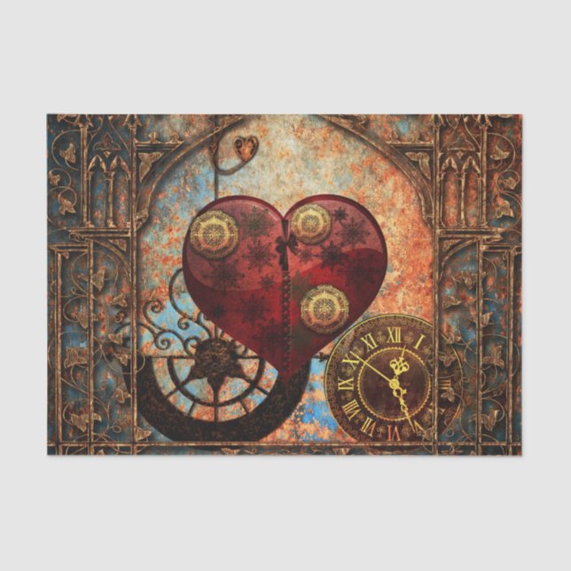 Vintage Steampunk Herz-Tapete Seidenpapier (Vorderseite)