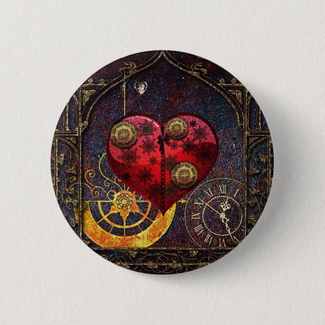 Vintage-Steampunk-Herzen Wallpaper Button (Vorderseite)