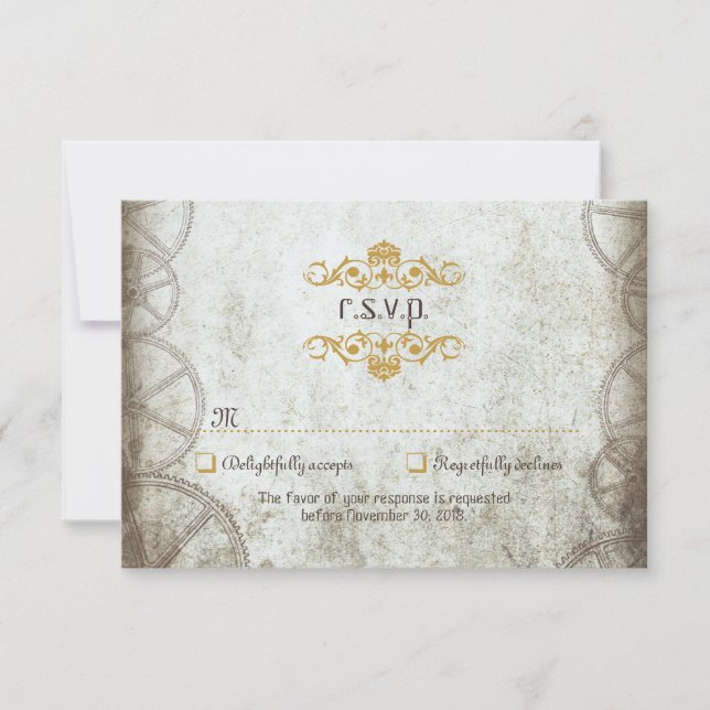 Vintage Steampunk-Hochzeit RSVP Karte (Vorderseite)