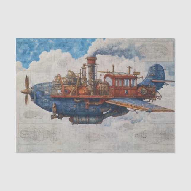 Vintage-Steampunk-Luftschiff Seidenpapier (Vorderseite)