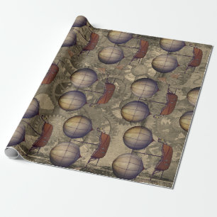 Vintage-Steampunk-Luftschiffe und Zahnräder Geschenkpapier
