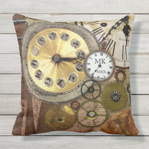 Vintage-Steampunk-Retro-Uhrwerk-Antik-Gold Kissen Für Draußen