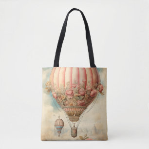 Vintage-Steampunk-Rosa-Blumen-Heißluftballon