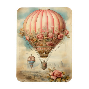 Vintage-Steampunk-Rosa-Blumen-Heißluftballon Magnet