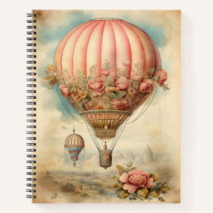 Vintage-Steampunk-Rosa-Blumen-Heißluftballon Notizbuch