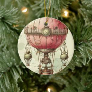 Vintage-Steampunk-Rosa Heißluftballon (2) Keramik Ornament