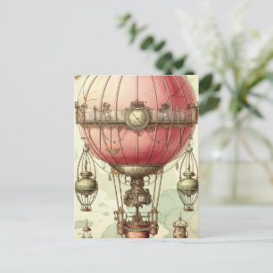 Vintage-Steampunk-Rosa-Heißluftballon (2) Postkarte