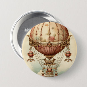 Vintage-Steampunk-Rosa-Heißluftballon Button
