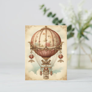 Vintage-Steampunk-Rosa-Heißluftballon Postkarte
