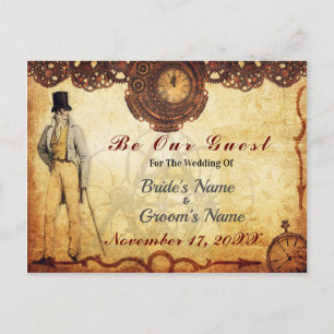 Vintage Steampunk Save the Date Romance Uhr-Zähne Ankündigungspostkarte
